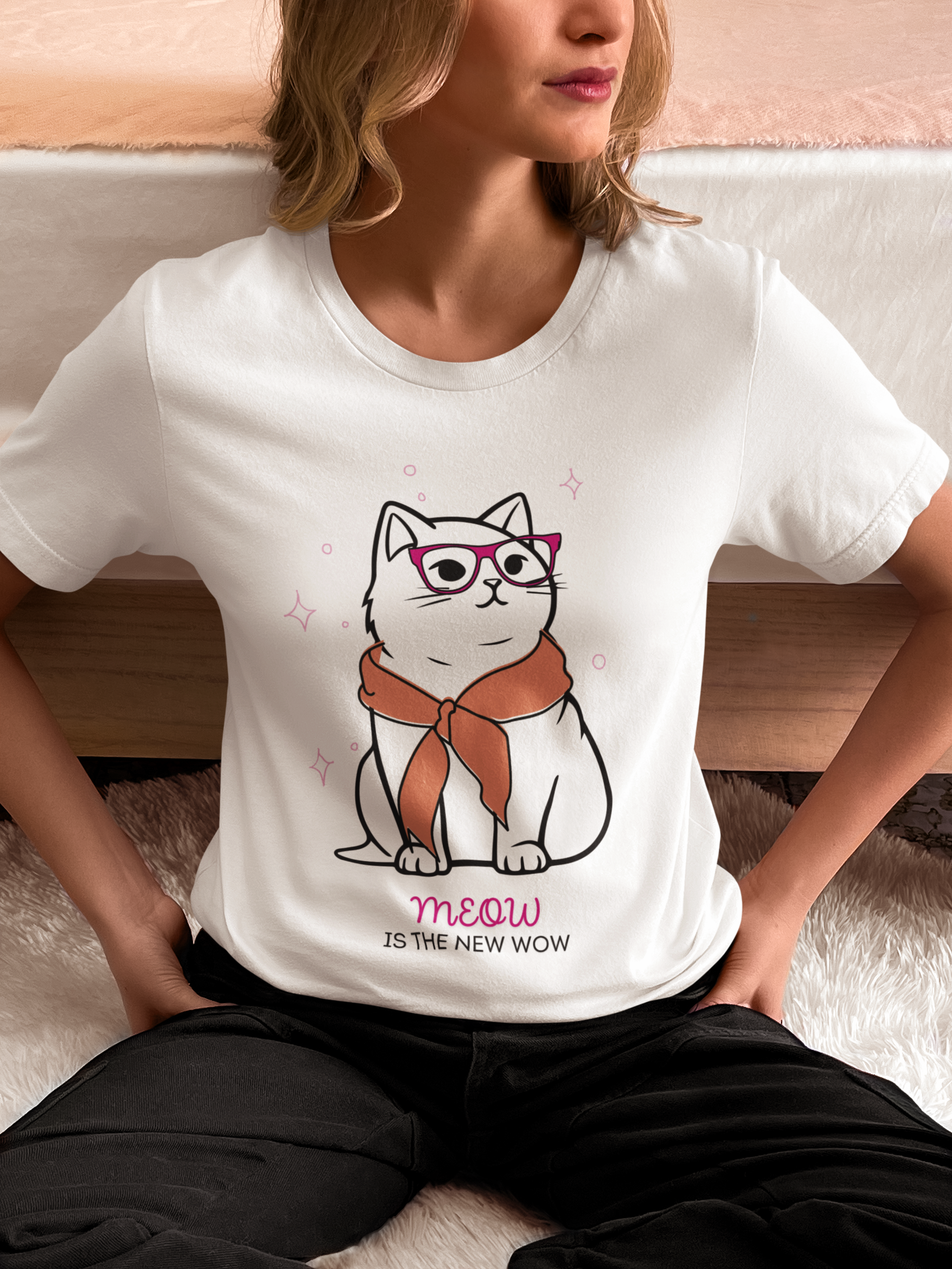 Cute Cat Lover T-Shirt, Meow Graphic Tee, Unisex Short Sleeve Shirt, Gift for Cat Moms, Animal Lover Apparel, Fun Everyday Wear, Bella+Canvas 3001 tee